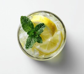 Refreshing lemon-mint drink in a glass