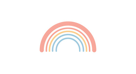 A minimalist pastel rainbow arch displaying calming hues of pink orange yellow and blue set against a pure white background symbolizing hope happiness and tranquility