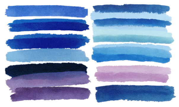 Abstract watercolor paint swatches in shades of blue, purple, and pink