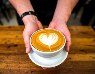 Latte art heart in hands