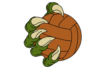Hand-Drawn Basketball Claw Illustration with Eagle Monster Hand Holding Ball