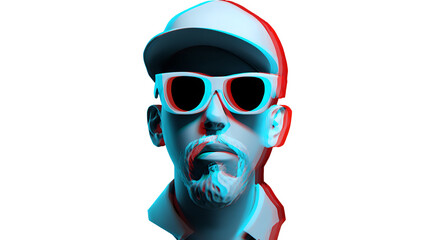 Fototapeta premium Abstract man portrait with cap and sunglasses, glitch effect on transparent background