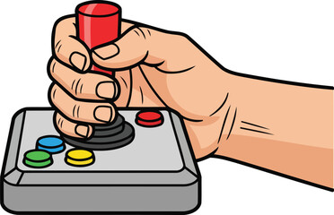 retro gaming hand on joystick classic arcade controller action