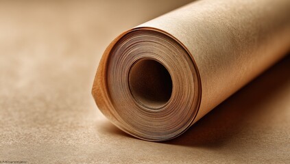 Rolled kraft paper roll, close-up