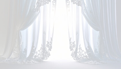 png 透過原稿 純粋 清潔感 透明感 光 窓 カーテン レース 白 柔らかな 穏やかさ 優しい 繊細 優雅 豪華 夢 幻想的 ウェディング 部屋 天国