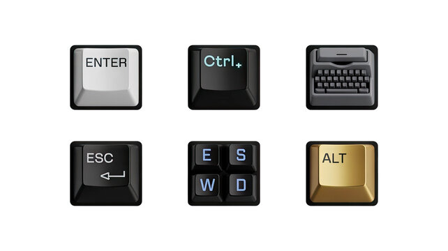 Computer keyboard keys with Enter, Ctrl, Alt, and other essential buttons for technology concepts