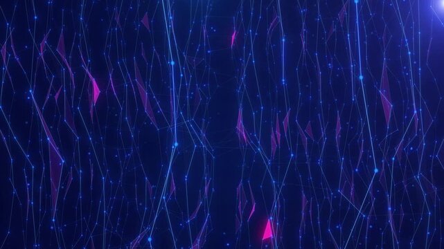 Dynamic Abstract Plexus Interconnected Blue Dots And Lines With Luminous Pink Triangles On A Dark Background,a Stunning Visual Of A Vast, Interconnected Blue Network With Horizontal Light Streams, Per