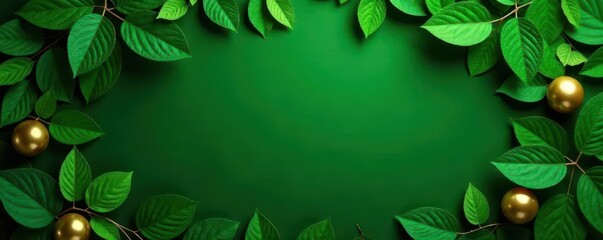 Elegant gold accents on lush green backdrop with foliage , foliage, nature, texture