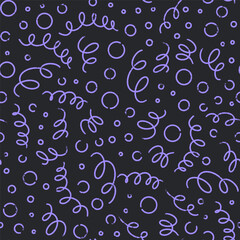 Fun colorful line doodle seamless pattern. Creative minimalist style art background. Simple party confetti texture, childish scribble shape backdrop.