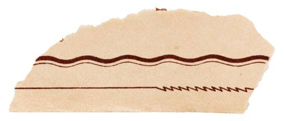 Torn piece of faded book page, old beige paper with vintage frame pattern isolated for scrapbooking