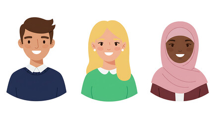 Flat design vector headshot of male and female teacher characters
