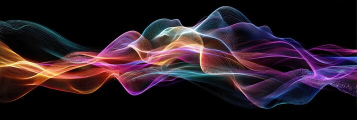 Abstract colorful waves flowing across a dark background