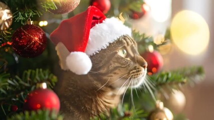 Cat in santa hat christmas tree - Powered by Adobe