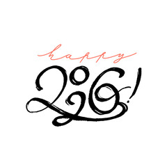Vector artistic inscription happy 2026 in classic calligraphy style. Lettering card, holiday template, banner. New year greeting art.