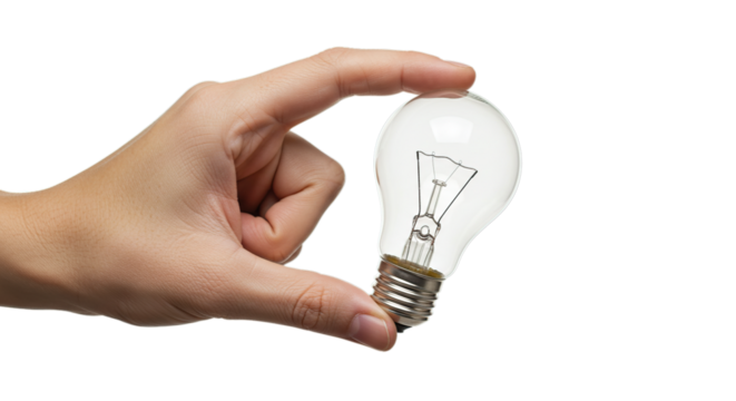 Light Bulb Idea Concept Hand Holding Bright Incandescent Lamp Symbolizing Innovation and Creativity isolated on transparent background - Powered by Adobe