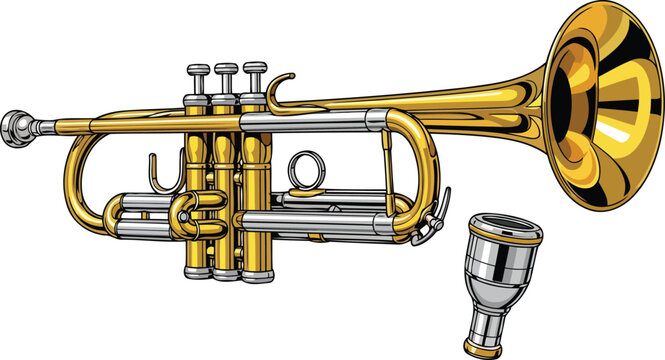 shining golden trumpet with detachable mouthpiece detailed musical instrument illustration