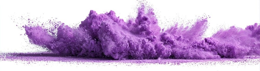Purple powder explosion against a white background
