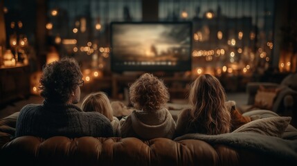 Family watching movie in cinema
