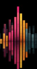 Obraz premium Abstract graphic design of vertical bars in various shades of orange, pink, and gray, blurred, on a black background