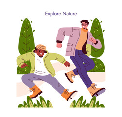 Exploring Nature Together in a Playful Leap Illustration