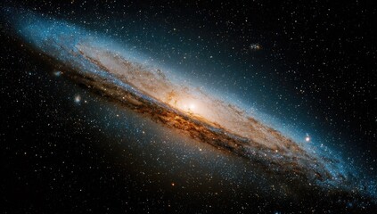 Fototapeta premium Cosmic spiral galaxy, vibrant colors, star-studded void