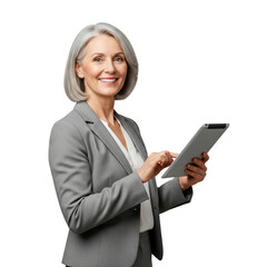 smiling businesswoman holding a digital taplet