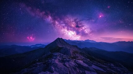 Majestic mountains under a vibrant night sky.
