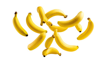 A cluster of yellow bananas arranged in a swirling, radiating pattern against a transparent background