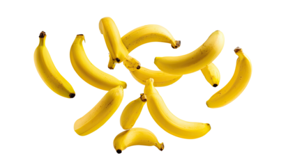 A cluster of yellow bananas arranged in a swirling, radiating pattern against a transparent background