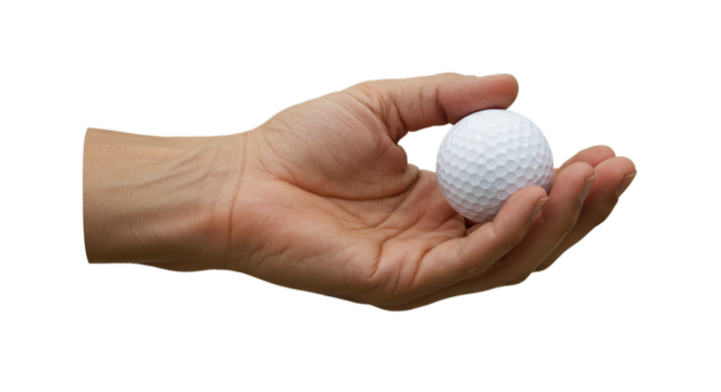 Caucasian Male Hand Gently Holding White Golf Ball Ready for a Perfect Swing Isolated on Transparent Background