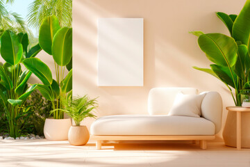 Peaceful and Bright Living Room with Neutral Furniture and Minimalist Design