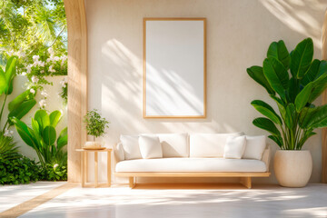 Refreshing and Bright Living Room with a Light Sofa and Contemporary Furniture