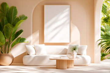 Tasteful Living Room with a Light Colored Sofa and Simple Interior Design