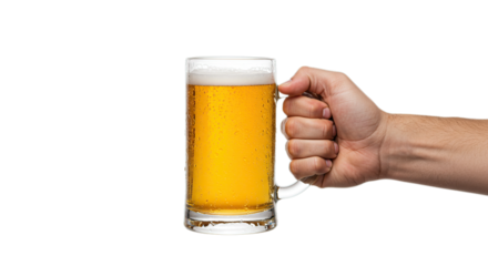 Refreshing Cold Beer Mug Held By Hand Cheers Celebration Feeling Isolated on Transparent Background