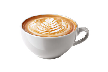 Latte coffee cup with foam art, isolated on white transparent background