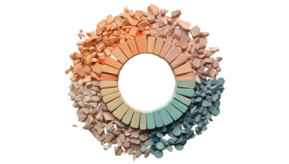 Circular mosaic of fragmented pastel-colored pieces