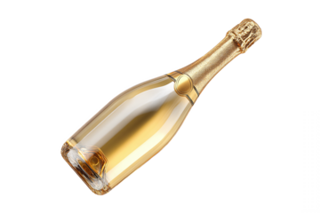 Luxury golden champagne bottle isolated on white transparent background
