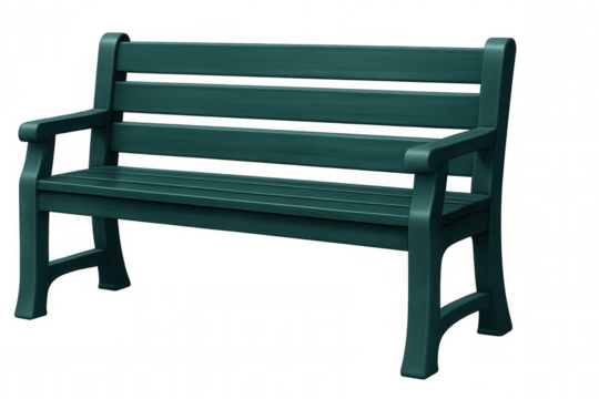 Green wooden bench sitting alone, perfect for landscaping imagery with transparent backdrop