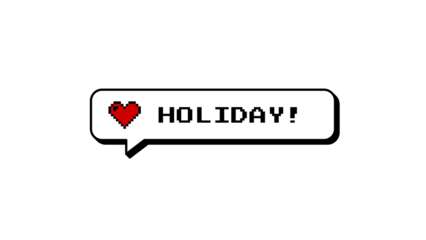 Holiday message with red heart in a neubrutalism style comment balloon. Retro 8-bit pixel art graphic element for gaming or social media. Isolated illustration on a transparent background.
