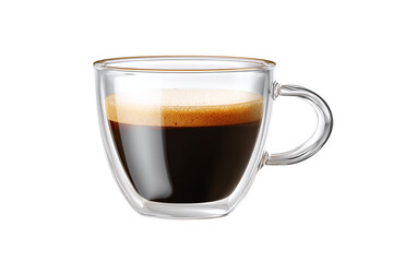 Double-Walled Glass Coffee Cup with Crema, Isolated on White Transparent Background