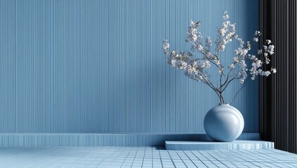 Light blue minimalist room with cherry blossom