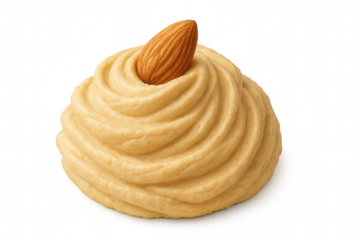 Delicious almond butter swirl topped with a crunchy almond, isolated on a transparent background, perfect for food and recipe projects