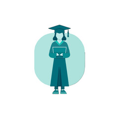 Vector art of a stylized illustration of a graduate in a cap and gown holding a book, isolated on a transparent background