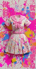 Obraz premium Vibrant pink, white, and pastel school girl dress on a splattered background