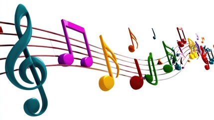 Naklejka premium A vibrant array of colorful music notes beautifully arranged, showcasing the joy of melody and rhythm. Perfect for music lovers, educators, or creative projects related to sound.