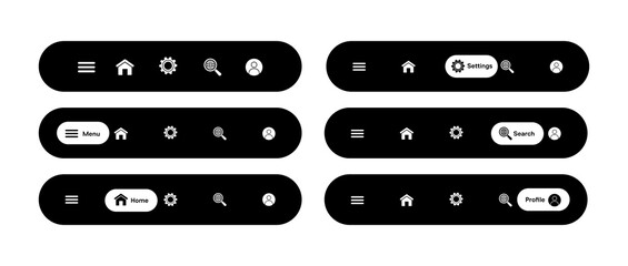 Web navigation bars and button design elements for a website interface template. prototype bottom navigation bar ui ux.