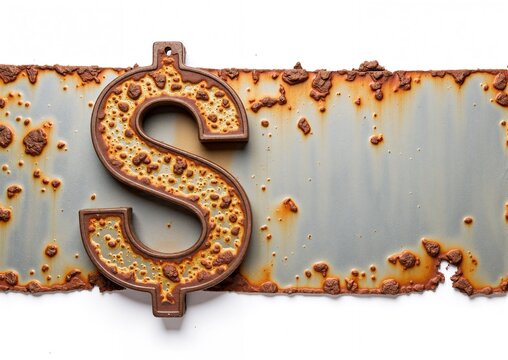 Stylized rusty metal dollar sign on worn background