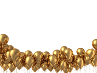 Gold balloons clustered near the bottom of a black background