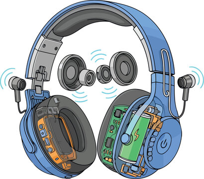 exploded view of wireless headphones detailed components and internal mechanics