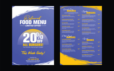 Modern Restaurant Menu and Flyer Template for Burger Shop